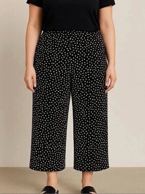 J. Jill Black Wide-Leg Pull-On Pants with White Dot Print